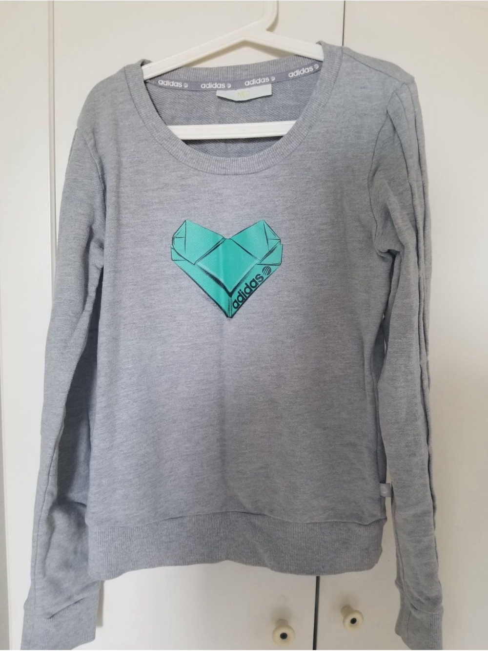 adidas Gray Crewneck Sweatshirt with Teal Origami Heart